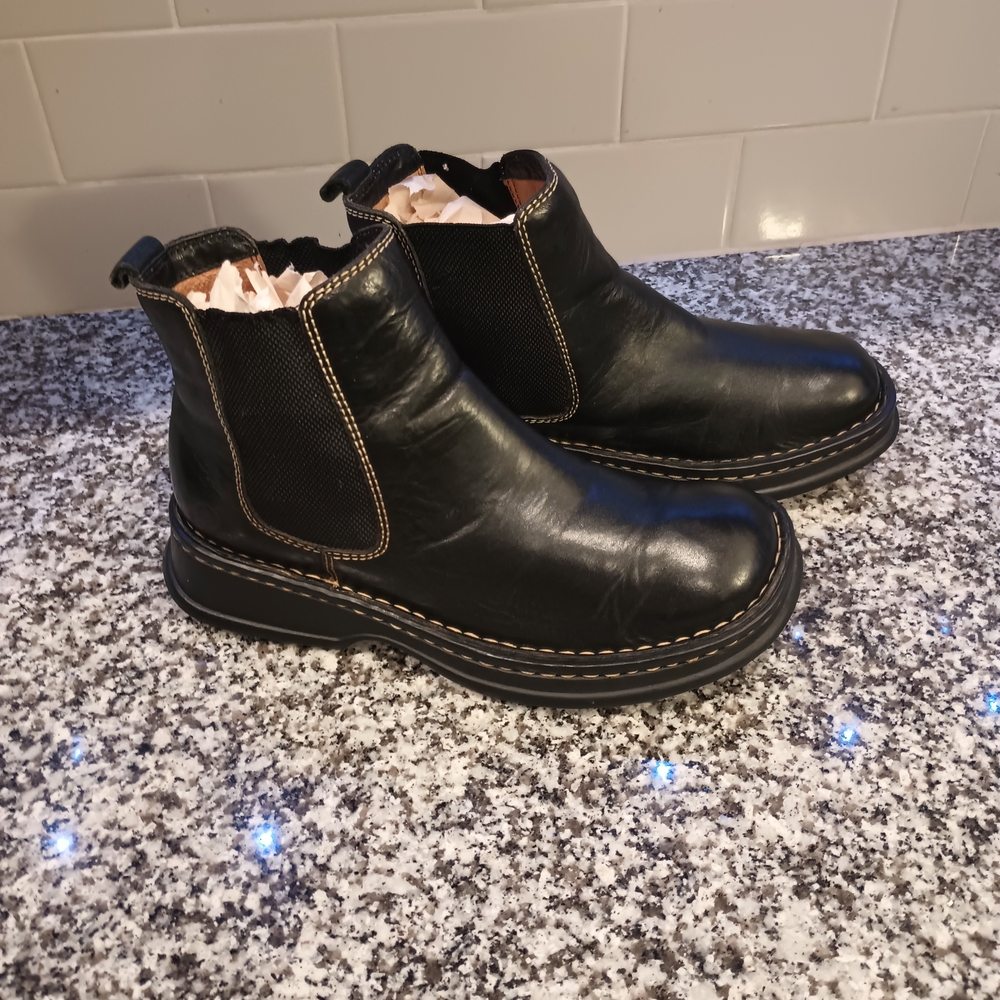 Born Huckleberry Platform Leather Boots Sz 7 /38 M/W Black Chunky Booties